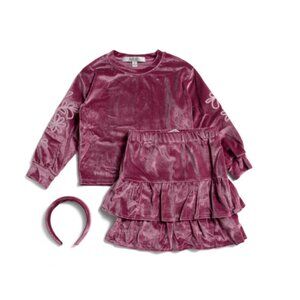 NWT BADGLEY MISCHKA Girls 2pc Embroidered Velvet Top and Skort Set with Headband